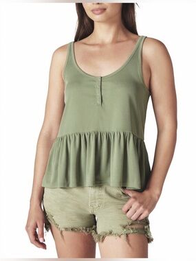 Lucky Brand Sandwash Rib Peplum Tank Top - Four Leaf Clover